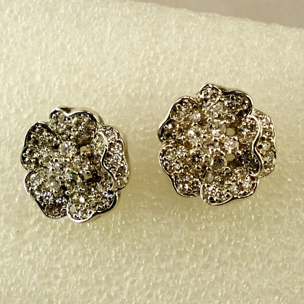 NEW Vintage Suzanne Somers Rose Flowers Cubic Zirconias Silver Earrings